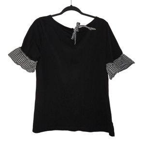 Talbolts Ruffle Flare Checkered Sleeve Blouse